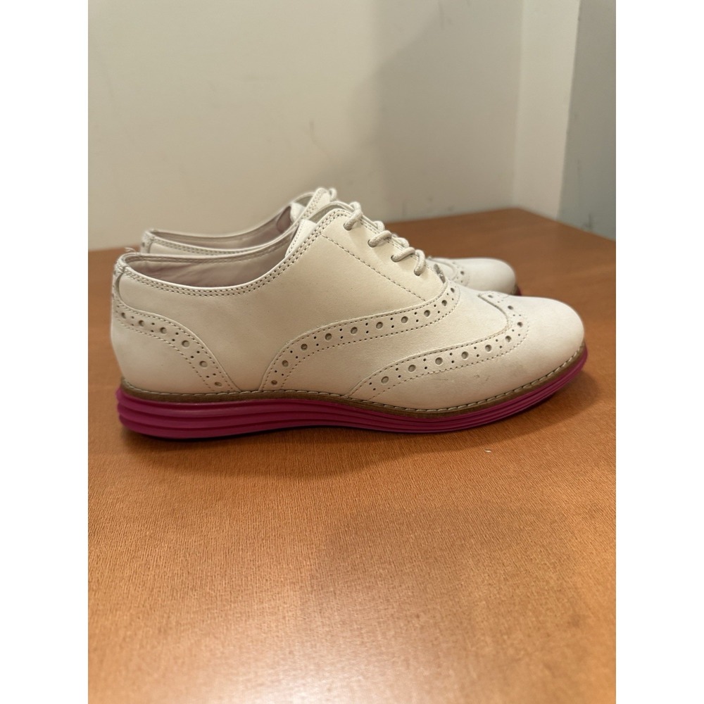 Cole Haan Original Grand Shoes Womens Size 5.5 Wingtip Oxford White Pink W24361 - Picture 6 of 10